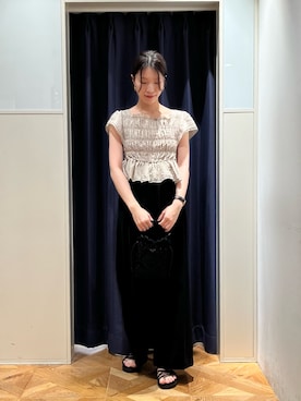 「NATURAL BEAUTY BASIC（ナチュラルビューティーベーシック）の【sweet掲載】◇クロッシェバケットバッグ（Handbag、ブラック系）」を使った、mizukiさん（レディース・161cm）の夏コーディネート