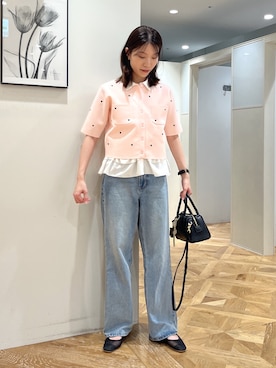 「NATURAL BEAUTY BASIC（ナチュラルビューティーベーシック）の【追加生産予約】ハート刺繍ニットジャケット（カーディガン/ボレロ、ピンク系）」を使った、mizukiさん（レディース・161cm）の夏コーディネート