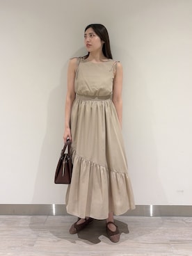 「N.（N. Natural Beauty Basic）（エヌエヌナチュラルビューティーベーシック）のショルダーリボンワンピース（ワンピース、ベージュ系）」を使った、mmmk513さん（レディース・164cm）の夏コーディネート