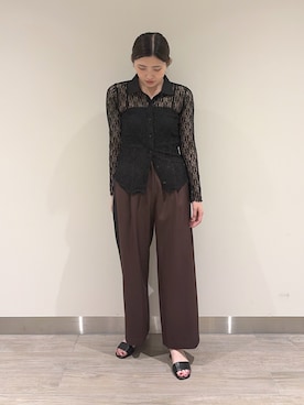 「N.（N. Natural Beauty Basic）（エヌエヌナチュラルビューティーベーシック）のシアーレースシャツ（シャツ/ブラウス、ブラック系）」を使った、mmmk513さん（レディース・164cm）の夏コーディネート