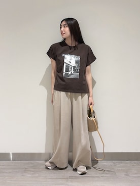 「NATURAL BEAUTY BASIC（ナチュラルビューティーベーシック）のフォトプリントTシャツ（Tシャツ/カットソー、ブラウン系）」を使った、mmmk513さん（レディース・164cm）の夏コーディネート