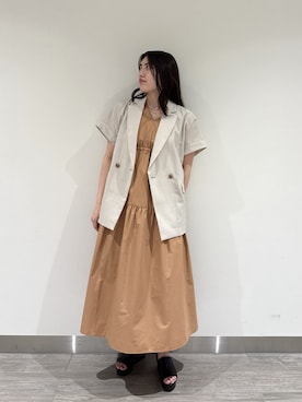 「N.（N. Natural Beauty Basic）（エヌエヌナチュラルビューティーベーシック）のリネンライク SETUP ハーフスリーブジャケット（テーラードジャケット、ベージュ系）」を使った、mmmk513さん（レディース・164cm）の夏コーディネート
