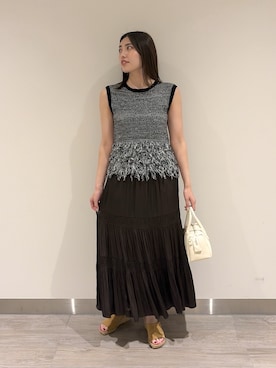 「N.（N. Natural Beauty Basic）（エヌエヌナチュラルビューティーベーシック）のフリンジニット（ニット/セーター、ブラック系）」を使った、mmmk513さん（レディース・164cm）の夏コーディネート