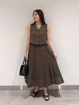 「NATURAL BEAUTY BASIC（ナチュラルビューティーベーシック）のショートジレドッキングワンピース（ワンピース、ブラウン系）」を使った、mmmk513さん（レディース・164cm）の夏コーディネート