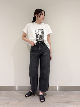 「NATURAL BEAUTY BASIC（ナチュラルビューティーベーシック）のフォトプリントTシャツ（Tシャツ/カットソー、ホワイト系）」を使った、mmmk513さん（レディース・164cm）の夏コーディネート