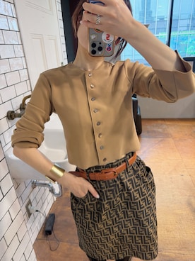 「room153（ルームイチゴサン）のカウレザーベルト（ベルト、イエロー系）」を使った、room153  snap さん（レディース・158cm）の夏コーディネート