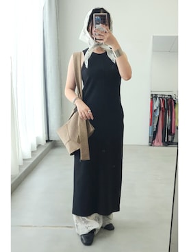 「room153（ルームイチゴサン）のカップインタンクワンピース【room153】（ワンピース、ブラック系）」を使った、room153  snap さん（レディース・158cm）の夏コーディネート