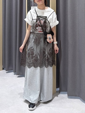 「LEPSIM（レプシィム）のカットイージーワイドパンツ　499173（その他パンツ、グレー系）」を使った、ﾖｺさん（レディース・158cm）の春コーディネート