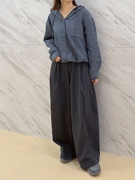 「LEPSIM（レプシィム）のタックボリュームパンツ　878963（その他パンツ、グレー系）」を使った、ﾖｺさん（レディース・158cm）の秋コーディネート