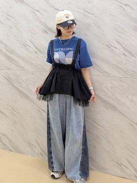 「LEPSIM（レプシィム）のカラーロゴTEE　1049028（Tシャツ/カットソー、ブルー系）」を使った、ﾖｺさん（レディース・158cm）の夏コーディネート