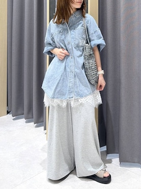 「LEPSIM（レプシィム）のカットイージーワイドパンツ　499173（その他パンツ、グレー系）」を使った、ﾖｺさん（レディース・158cm）の春コーディネート