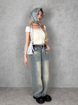 「BARELY BLUE（ベアリーブルー）のアイテム」を使った、BARELY BLUE Officialさん（レディース・163cm）の夏コーディネート