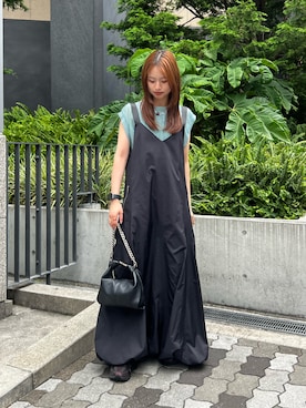 「Lui's（ルイス）のバルーンキャミワンピース（ワンピース、ブラック系）」を使った、chisakiさん（レディース・159cm）の夏コーディネート