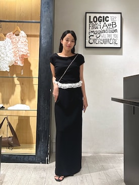 「CAPRICIEUX LE'MAGE（カプリシューレマージュ）の【前後2way】裾レースミニ袖T（Tシャツ/カットソー、ブラック系）」を使った、mai24lemさん（レディース・153cm）の夏コーディネート