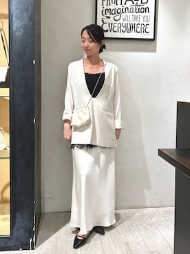 「CAPRICIEUX LE'MAGE（カプリシューレマージュ）の【tani企画】深Vネックジャケットプルオーバー（その他アウター、ホワイト系）」を使った、mai24lemさん（レディース・153cm）の春コーディネート