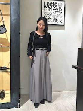 「CAPRICIEUX LE'MAGE（カプリシューレマージュ）のツイストネックT（Tシャツ/カットソー、ブラック系）」を使った、mai24lemさん（レディース・153cm）の春コーディネート