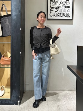 「CAPRICIEUX LE'MAGE（カプリシューレマージュ）のモノグラムカーディガン（カーディガン/ボレロ、グレー系）」を使った、mai24lemさん（レディース・153cm）の春コーディネート