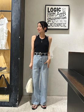 「CAPRICIEUX LE'MAGE（カプリシューレマージュ）の【低身長サイズあり】スリットポケットストレートデニム（デニムパンツ、ブルー系）」を使った、mai24lemさん（レディース・153cm）の夏コーディネート