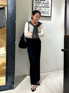 「CAPRICIEUX LE'MAGE（カプリシューレマージュ）の【低身長サイズあり】マキシIラインスカート（スカート、ブラック系）」を使った、mai24lemさん（レディース・153cm）の春コーディネート