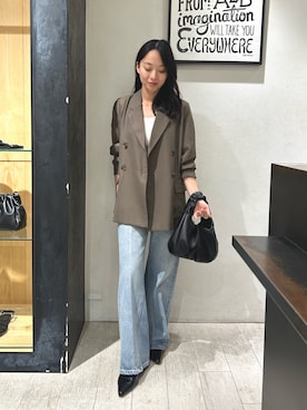 「CAPRICIEUX LE'MAGE（カプリシューレマージュ）のシアーWジャケット（テーラードジャケット、ブラウン系）」を使った、mai24lemさん（レディース・153cm）の春コーディネート