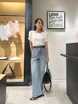 「CAPRICIEUX LE'MAGE（カプリシューレマージュ）のギャザーパフT（Tシャツ/カットソー、ホワイト系）」を使った、mai24lemさん（レディース・153cm）の夏コーディネート