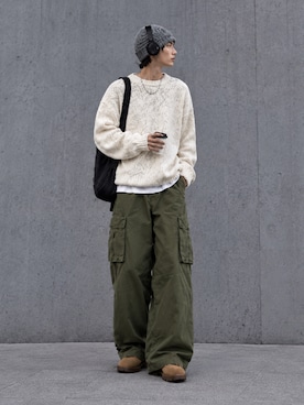 「no brand（ノーブランド）のアイテム（パンツ、グリーン系）」を使った、yamalnさん（メンズ・178cm）の秋コーディネート