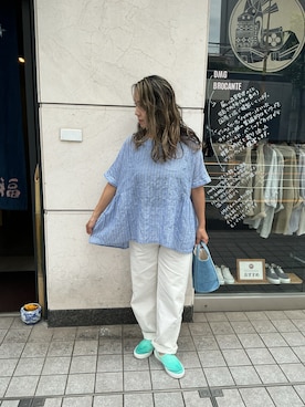 「DMG のアイテム（シャツ/ブラウス、ブルー系）」を使った、edo104さん（レディース・156cm）の夏コーディネート