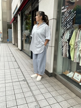 「Brocante（ブロカント）のアイテム（シャツ/ブラウス、ホワイト系）」を使った、edo104さん（レディース・156cm）の夏コーディネート