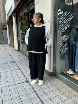 「Brocante（ブロカント）のアイテム（ベスト、ブラック系）」を使った、edo104さん（レディース・156cm）の夏コーディネート