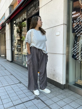 「Brocante（ブロカント）のアイテム（Tシャツ/カットソー、グレー系）」を使った、edo104さん（レディース・156cm）の夏コーディネート