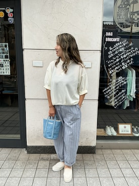 「Brocante（ブロカント）のアイテム（ニット/セーター、ホワイト系）」を使った、edo104さん（レディース・156cm）の夏コーディネート