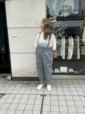 「Brocante（ブロカント）のアイテム（ポロシャツ、ホワイト系）」を使った、edo104さん（レディース・156cm）の夏コーディネート