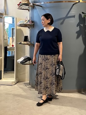 「アイテム（ニット/セーター、ブルー系）」を使った、chika※ LAURA ASHLEYさん（レディース・154cm）の夏コーディネート