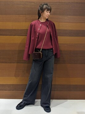 「アイテム（ポーチ、ブラウン系）」を使った、momoさん（レディース・160cm）の秋コーディネート