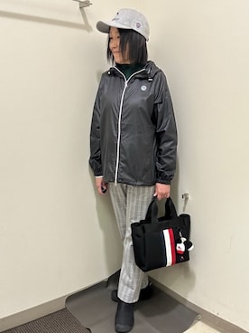 「adabat（アダバット）の【ADABAT NAVY】トリコロールスプリットカラーニット（ニット/セーター、グリーン系）」を使った、CNさん（レディース・154cm）の秋コーディネート