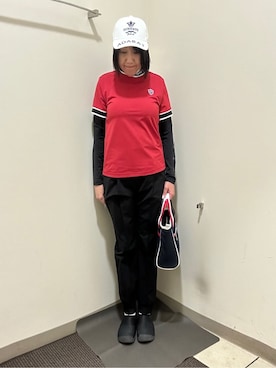 「adabat（アダバット）の【新レーベル ADABAT NAVY】撥水加工 ストレッチスリムジョガー（その他パンツ、ブラック系）」を使った、CNさん（レディース・154cm）の春コーディネート