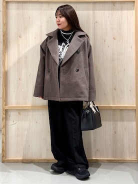 「アイテム（ピーコート、ブラウン系）」を使った、nanaさん（レディース・147cm）の秋コーディネート