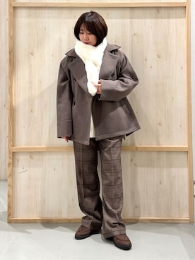 「アイテム（ピーコート、ブラウン系）」を使った、nanaさん（レディース・147cm）の冬コーディネート