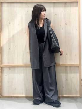 「THE SHOP TK （ザ ショップ ティーケー ）のノーカラージレ【セットアップ可/洗濯機OK】（ベスト）」を使った、nanaさん（レディース・147cm）の秋コーディネート