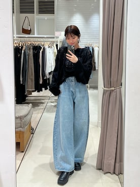 「mystic（ミスティック）の【ZOZO限定REVIVAL】26AWウェーブシアーホイップニット（ニット/セーター、ブラック系）」を使った、ミクリさん（レディース・162cm）の夏コーディネート