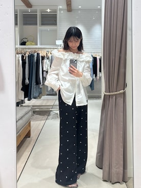 「mystic（ミスティック）のコットンキャンディブラウス（トップス、ホワイト系）」を使った、ミクリさん（レディース・162cm）の春コーディネート