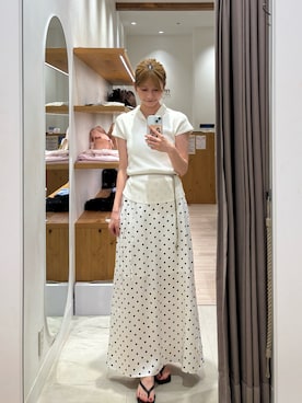 「mystic（ミスティック）のサテンドットスカート（スカート、ホワイト系）」を使った、ミクリさん（レディース・162cm）の夏コーディネート