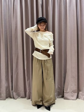 「mystic（ミスティック）の折り返しオフショルロンT（Tシャツ/カットソー、ホワイト系）」を使った、ミクリさん（レディース・162cm）の夏コーディネート