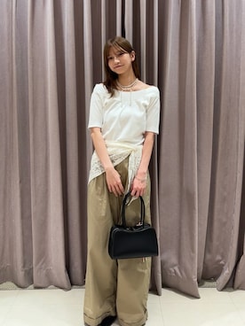 「mystic（ミスティック）のプレート付きワイドネックT（Tシャツ/カットソー、ホワイト系）」を使った、ミクリさん（レディース・162cm）の夏コーディネート