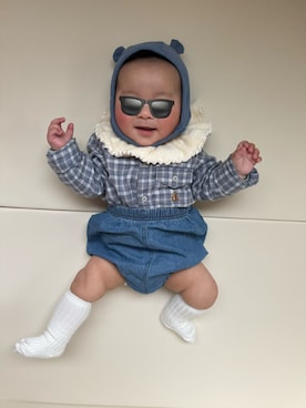 「GAP（ギャップ）のフランネル＆コーデュロイ コーデセット (ベビー)（セットアップ、ブルー系）」を使った、ひなぷさん（キッズ・70cm）の春コーディネート