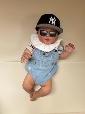 「NEW ERA（ニューエラ）のNew Era キャップ MY 1st 9FIFTY 帽子 48-50cm（キャップ、ブルー系）」を使った、ひなぷさん（キッズ・70cm）の春コーディネート