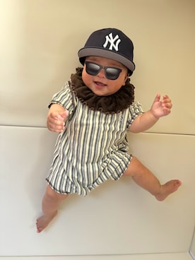 「NEW ERA（ニューエラ）のNew Era キャップ MY 1st 9FIFTY 帽子 48-50cm（キャップ、ブルー系）」を使った、ひなぷさん（キッズ・70cm）の春コーディネート