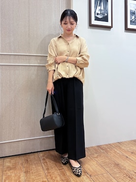 「SHOO・LA・RUE（シューラルー）の【S-LL】洗濯後しわになりにくい インしてる風シャツ（シャツ/ブラウス、ベージュ系）」を使った、なみさん（レディース・161cm）の秋コーディネート