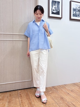 「SHOO・LA・RUE（シューラルー）の【2点セット/S-LL/洗濯機可】時短でコーデ決まる スラブスキッパーシャツ＋タンクトップ（その他トップス、ブルー系）」を使った、なみさん（レディース・161cm）の夏コーディネート
