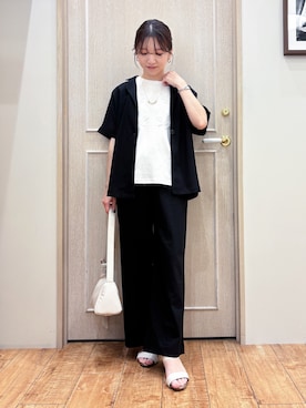 「SHOO・LA・RUE（シューラルー）のカジュアルからきれいめまで ワンハンドル ショルダーバッグ（ショルダーバッグ、ホワイト系）」を使った、なみさん（レディース・161cm）の春コーディネート